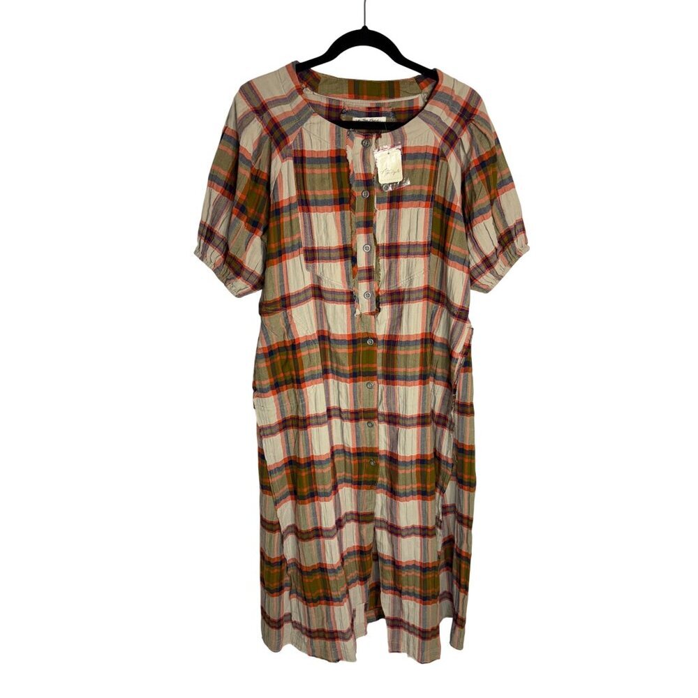 NWT Free People We The Free Plaid Outlaw Short Sleeve Maxi Dress-sz XS
